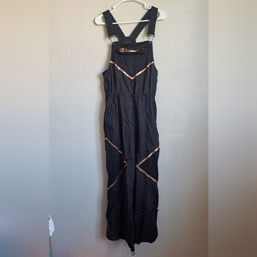Champion Black Rose Gold Parachute Mesh Winter Overalls Jumpsuit Size Medium